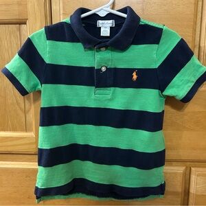 Ralph Lauren Boy’s Blue and Green Striped Polo Shirt w/Orange Pony Size 24 Month